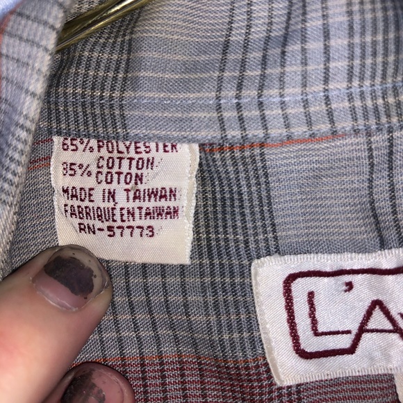 L’Avion 📌 VINTAGE medium 15-15.5 button down grey & red plaid long sleeve shirt - Picture 7 of 7